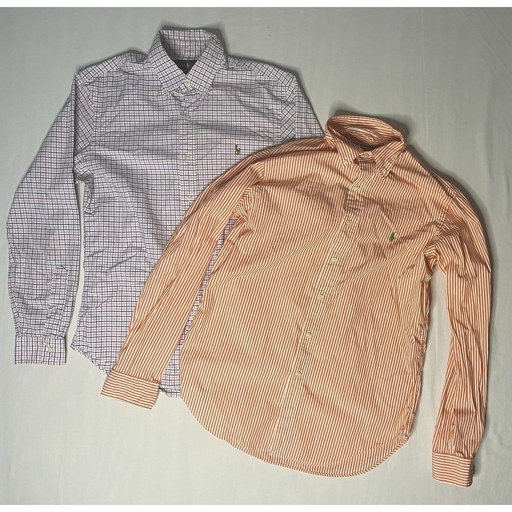 Polo Ralph Lauren Long Sleeve Shirt Lot X2 Men's Size Medium Plaid & Striped